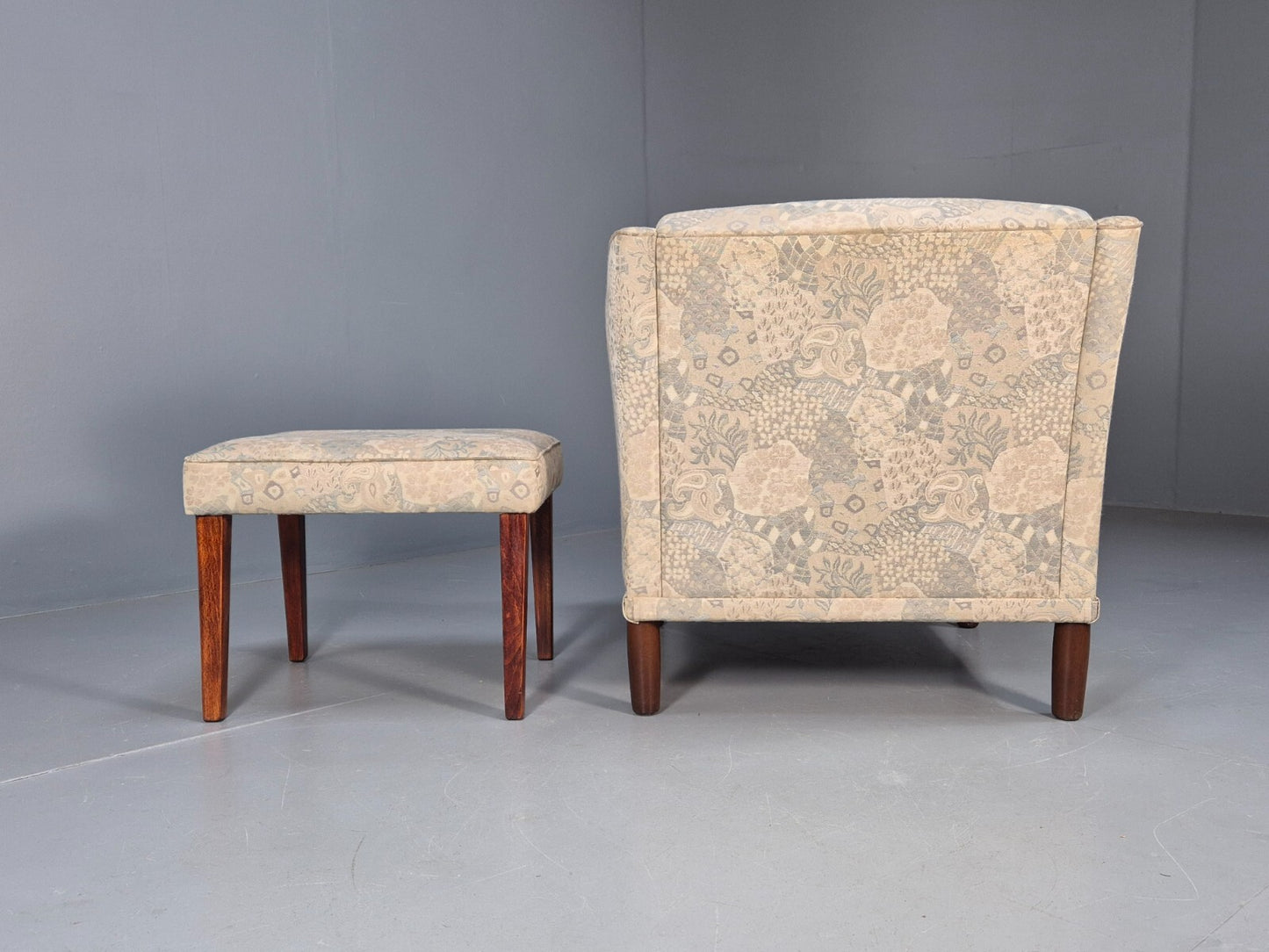 Vintage Danish Lounge Chair with Ottoman Floral Cotton 1980s Retro EB9594 MNOR - UKDK FURNITURE