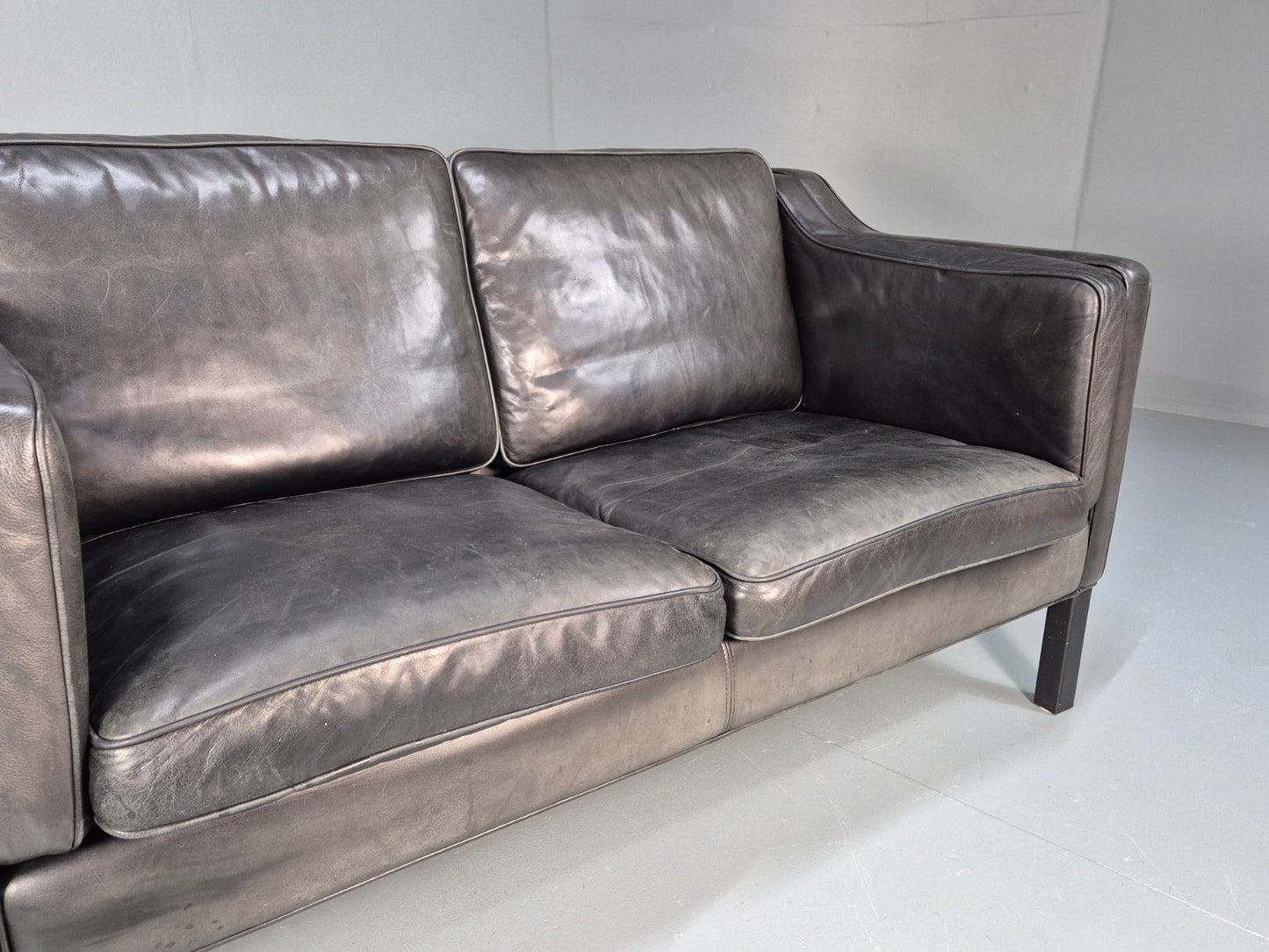Vintage Stouby Eva Two Seater Sofa Black Leather Mogensen 1980 EB10111 M2SS3