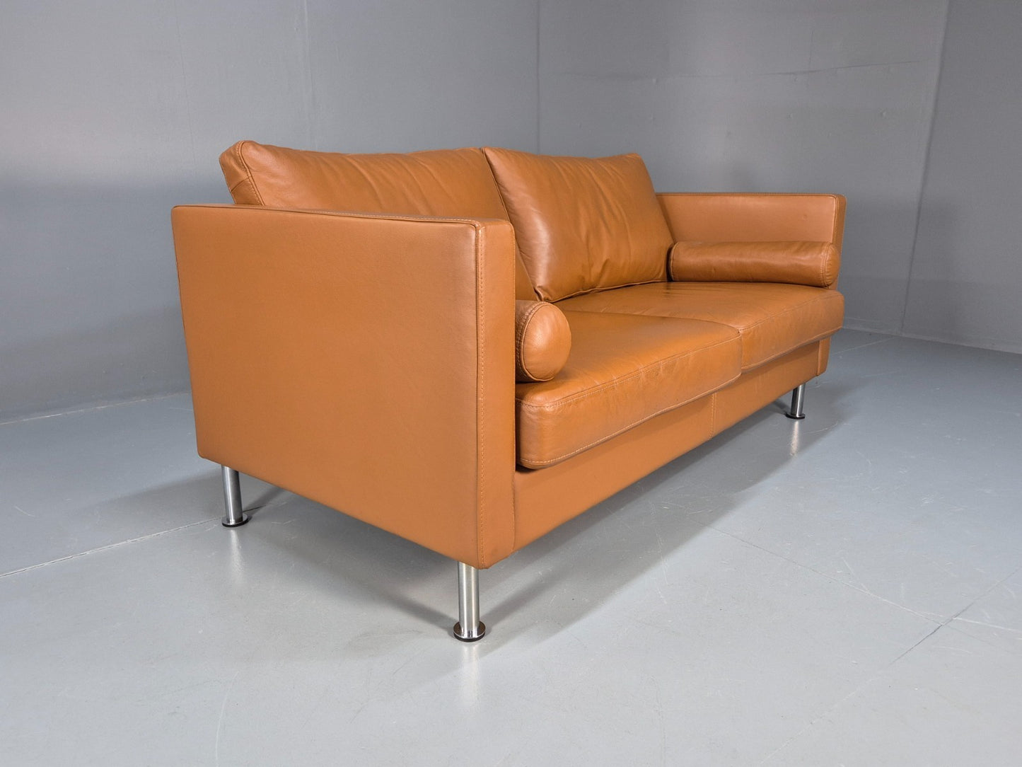 Vintage Tan Leather Two Seater Sofa Danish 1970s Retro Mid Century EB10100 M2SS9