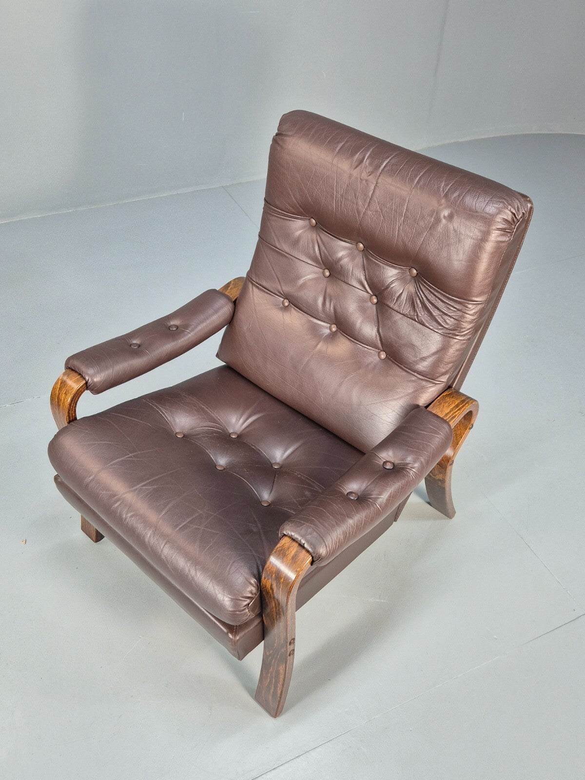 Vintage Danish Brown Leather and Vinyl Chair Bentwood Retro MCM EB9280 MNOR - UKDK FURNITURE