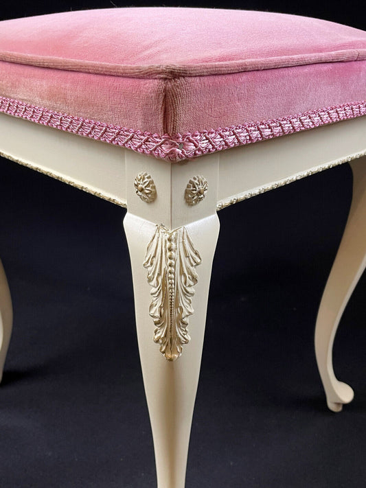Danish Cream Footstool with Pink Velour Cushion Vintage EB4108 VWOO - UKDK FURNITURE