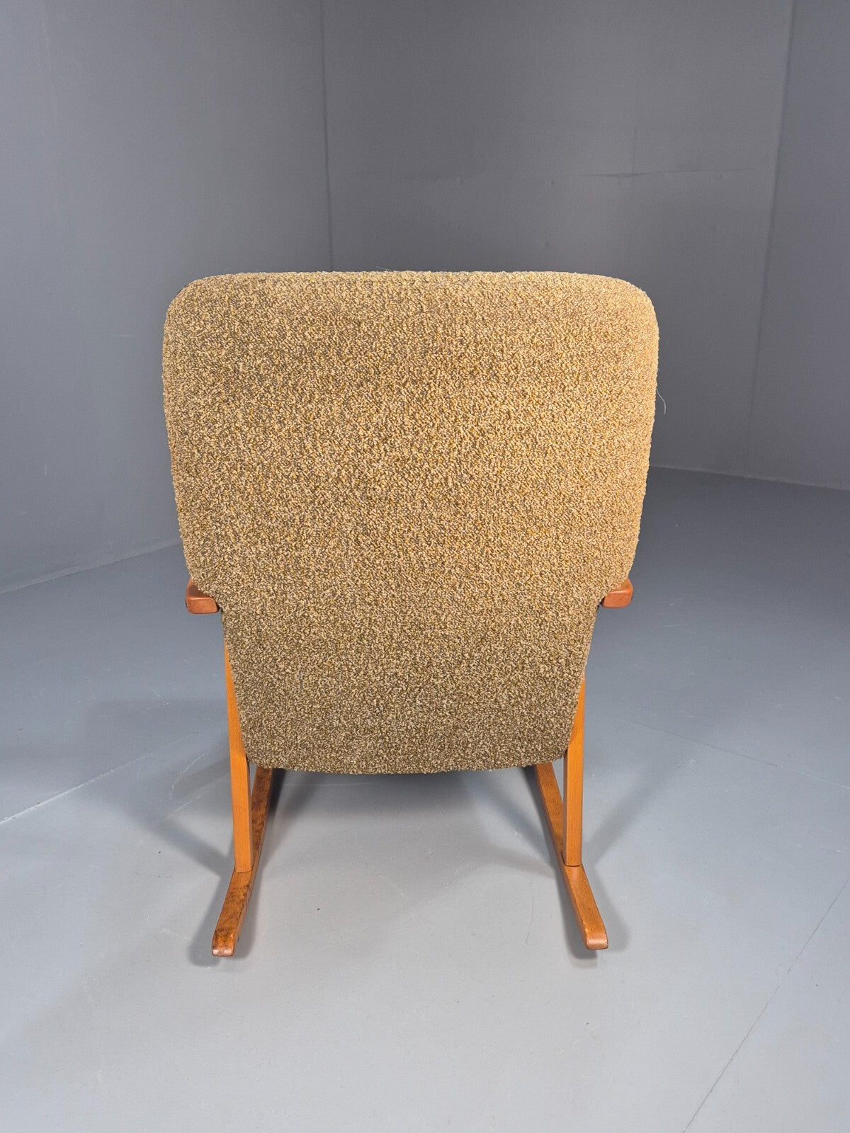Mid Century Rocking Chair Olive Brown Wool Fabric Beech Frame 1950s EB9595 MNOR - UKDK FURNITURE