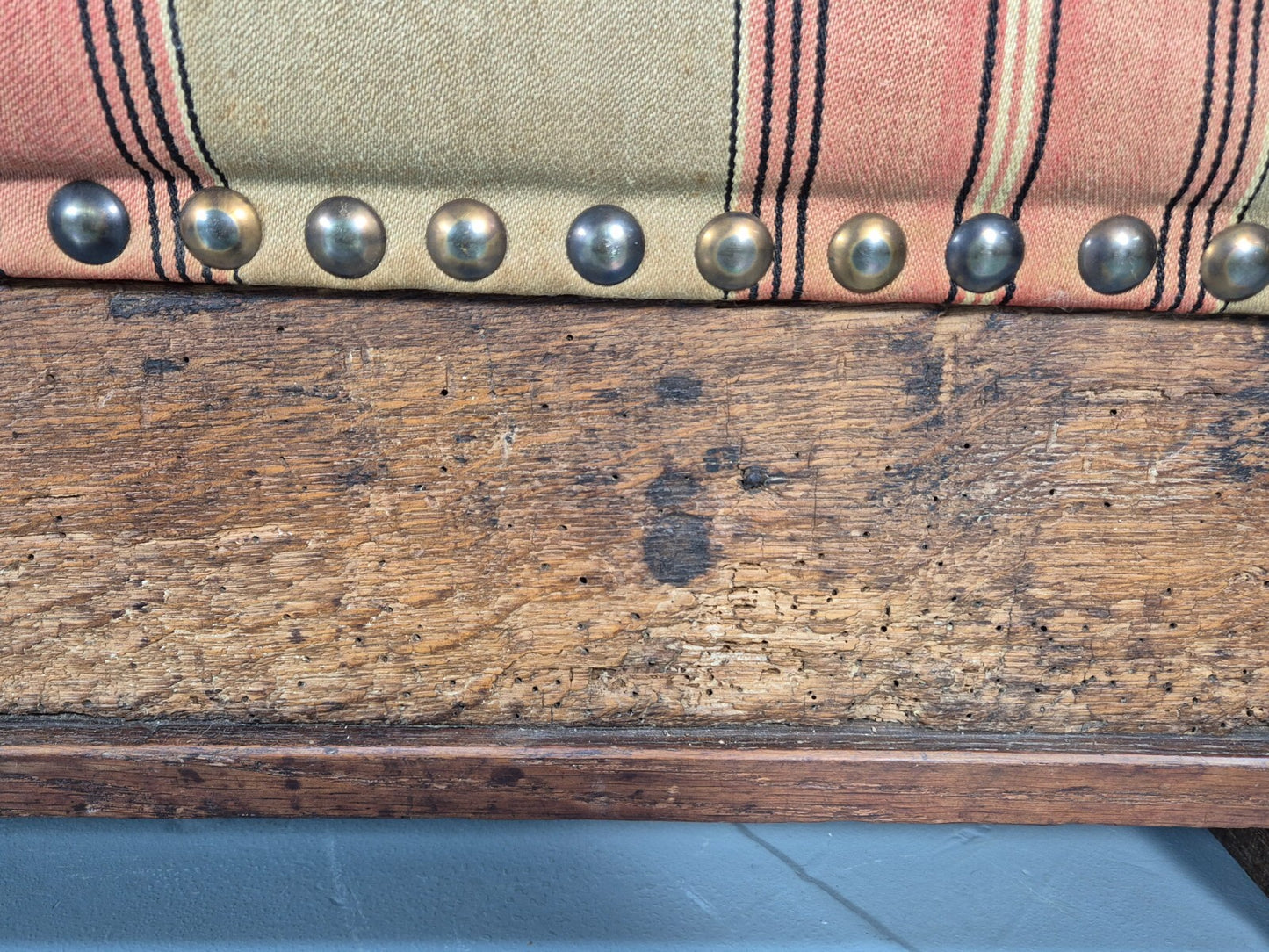 Antique Danish Oak Chest Two Seater Sofa Striped Stamped 19th Cent EB9602 V2SS - UKDK FURNITURE