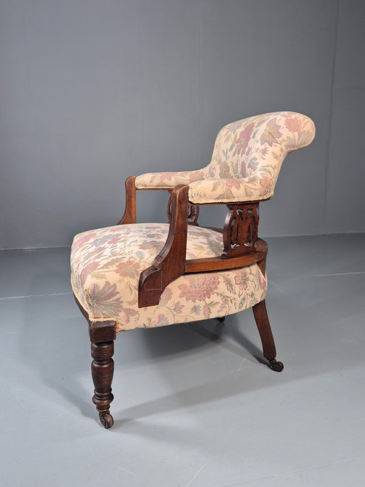 Antique Floral Tub Chair Late Victorian Mahogany Frame EB11174 VCLO1