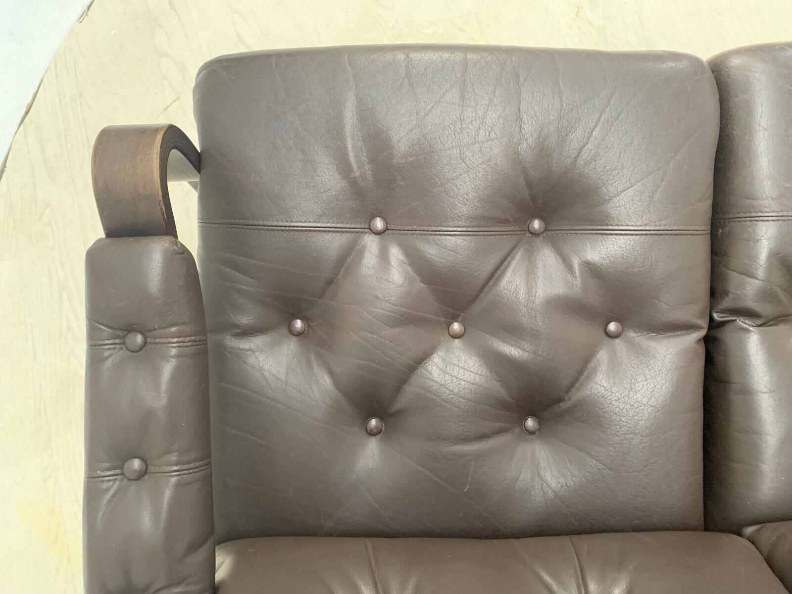 Danish Stained Beech, Dark Brown Leather & Vinyl Three-Seater Sofa EB3459 M3SS - UKDK FURNITURE