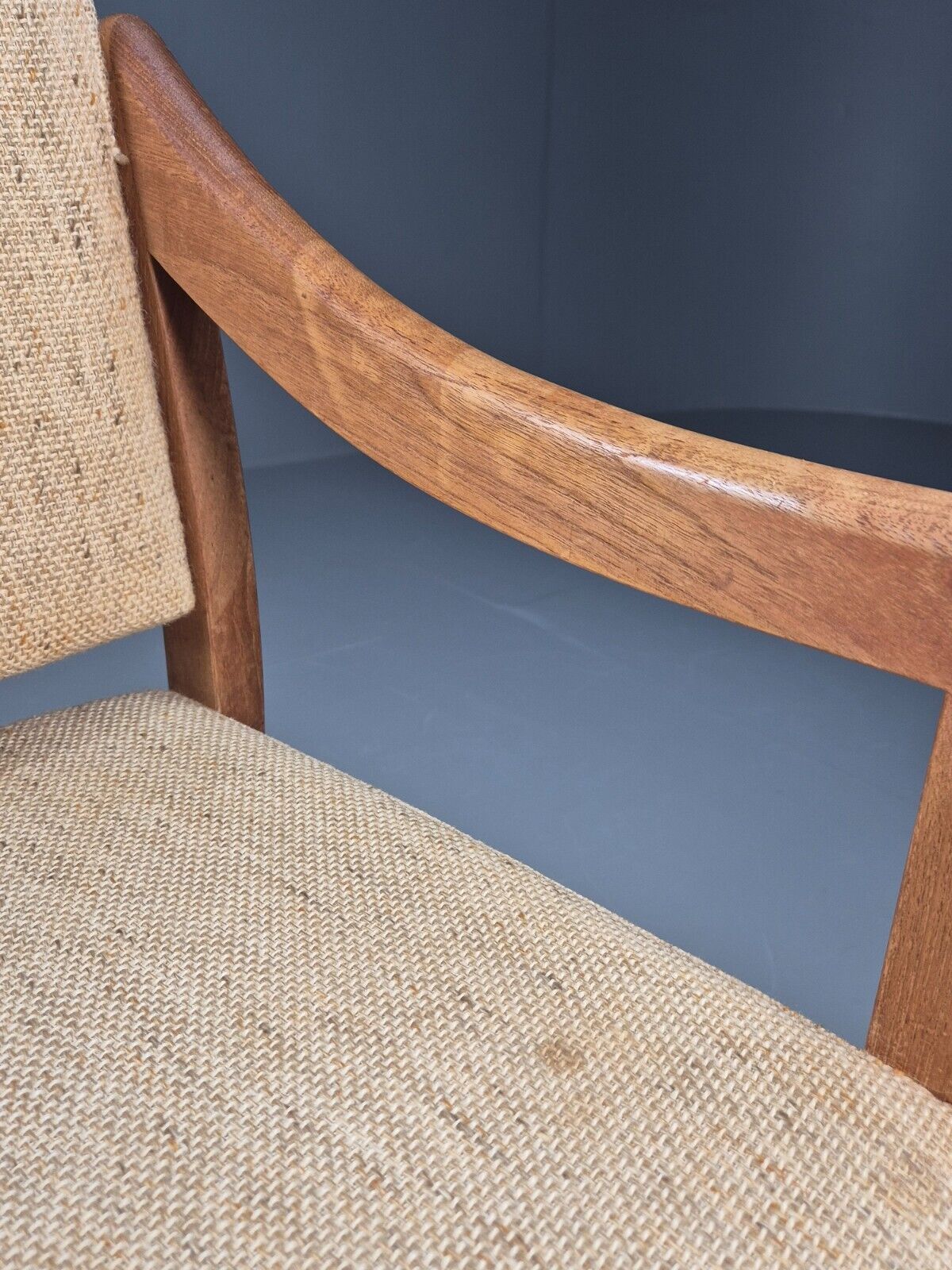 Vintage Danish Elbow Chair Beige Wool Teak Retro MCM 1970s EB9156 MDIN - UKDK FURNITURE