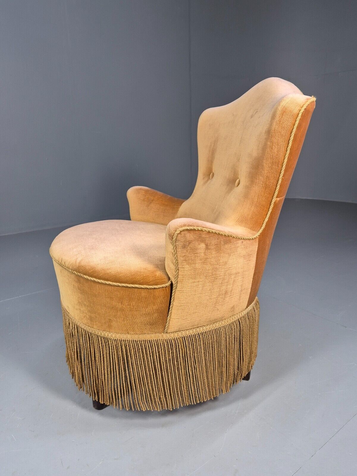 Vintage Danish Lounge Chair Gold Velour 1930s Boudoir Suite EB9136 VCLO - UKDK FURNITURE