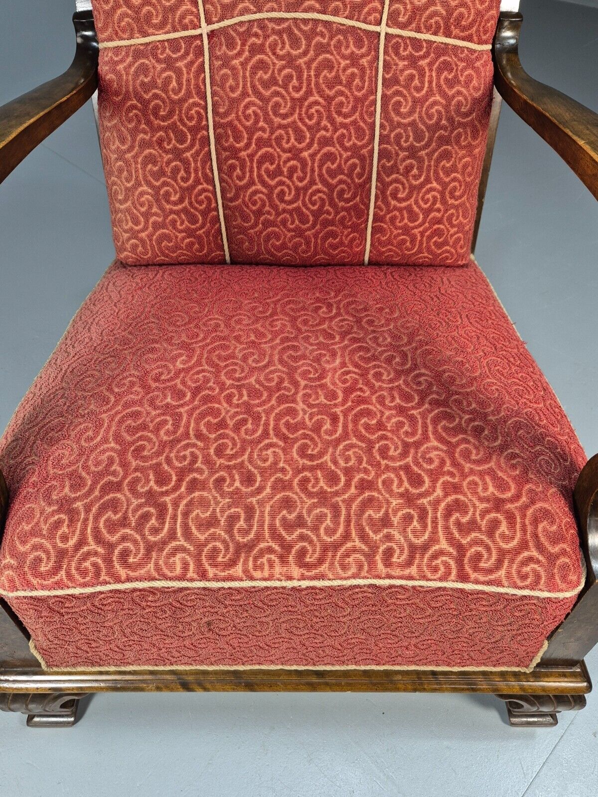 Vintage Danish Lounge Chair Red Moquette Beech Frame 1920s Antique EB8939 VCLO - UKDK FURNITURE