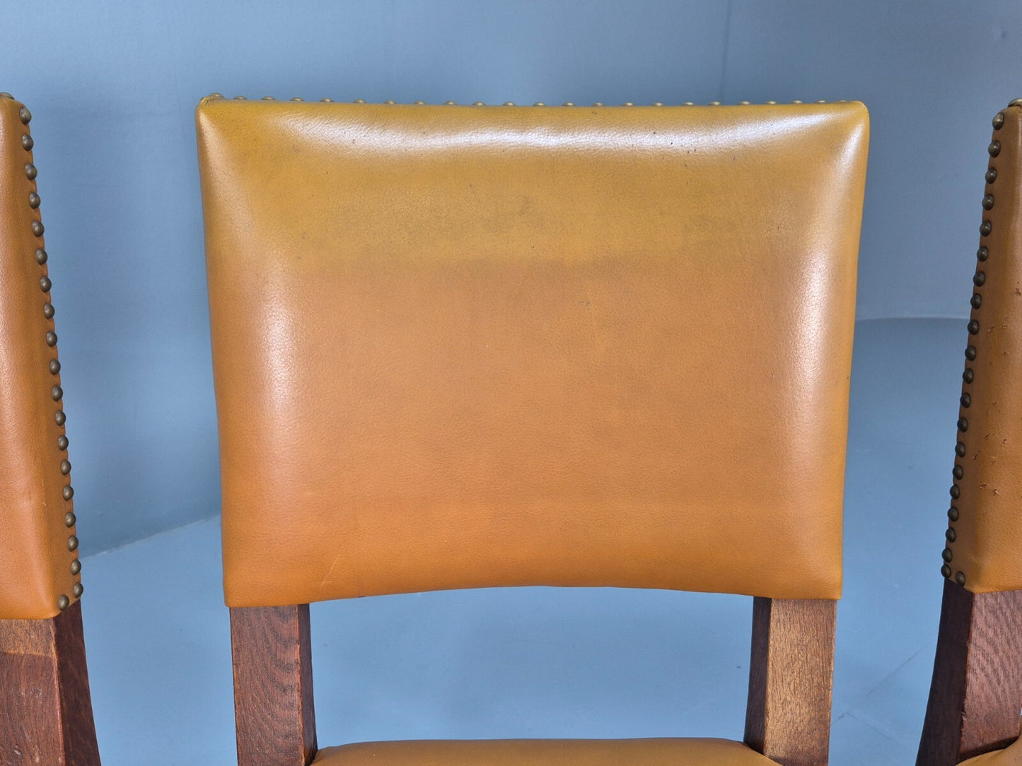 Vintage Tan Leather Dining Chairs Oak Frames 1950s Danish Design EB9660 VDIN - UKDK FURNITURE