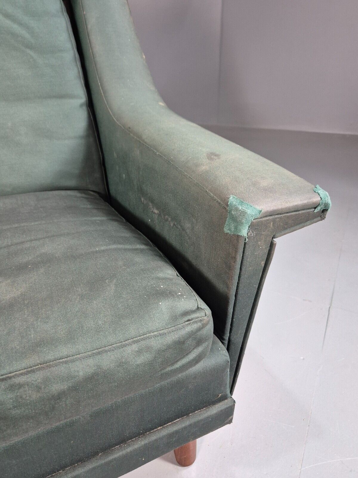 Mid Century Danish Lounge Chair Teak Legs Green Fabric Retro 1960s EB7444 MNOR - UKDK FURNITURE