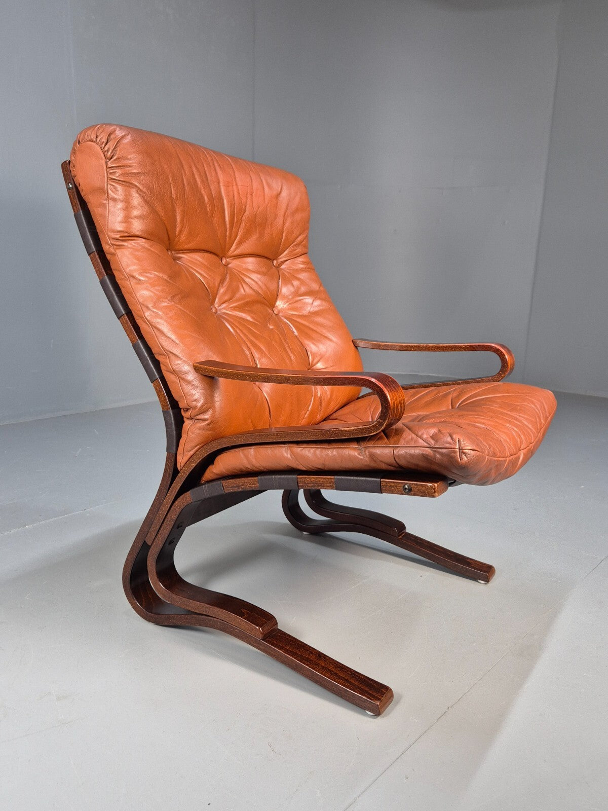 Vintage Danish Leather Tan Lounge Chair Skyline Hove MCM Retro 1970s EB9274 MBEN - UKDK FURNITURE