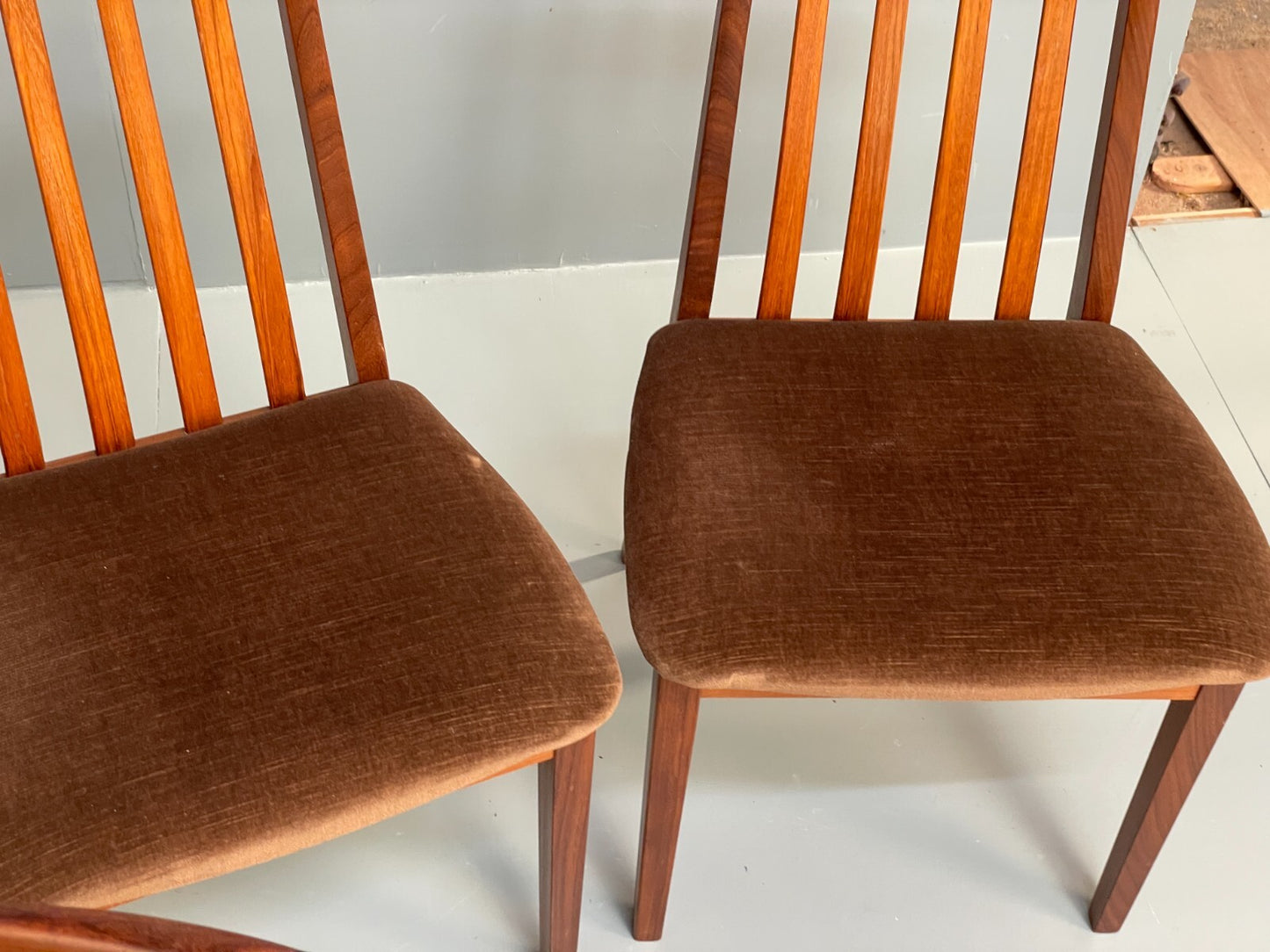 Vintage G Plan Fresco Teak Dining Chairs Six Brown Velour Retro EB9780 MDIN - UKDK FURNITURE