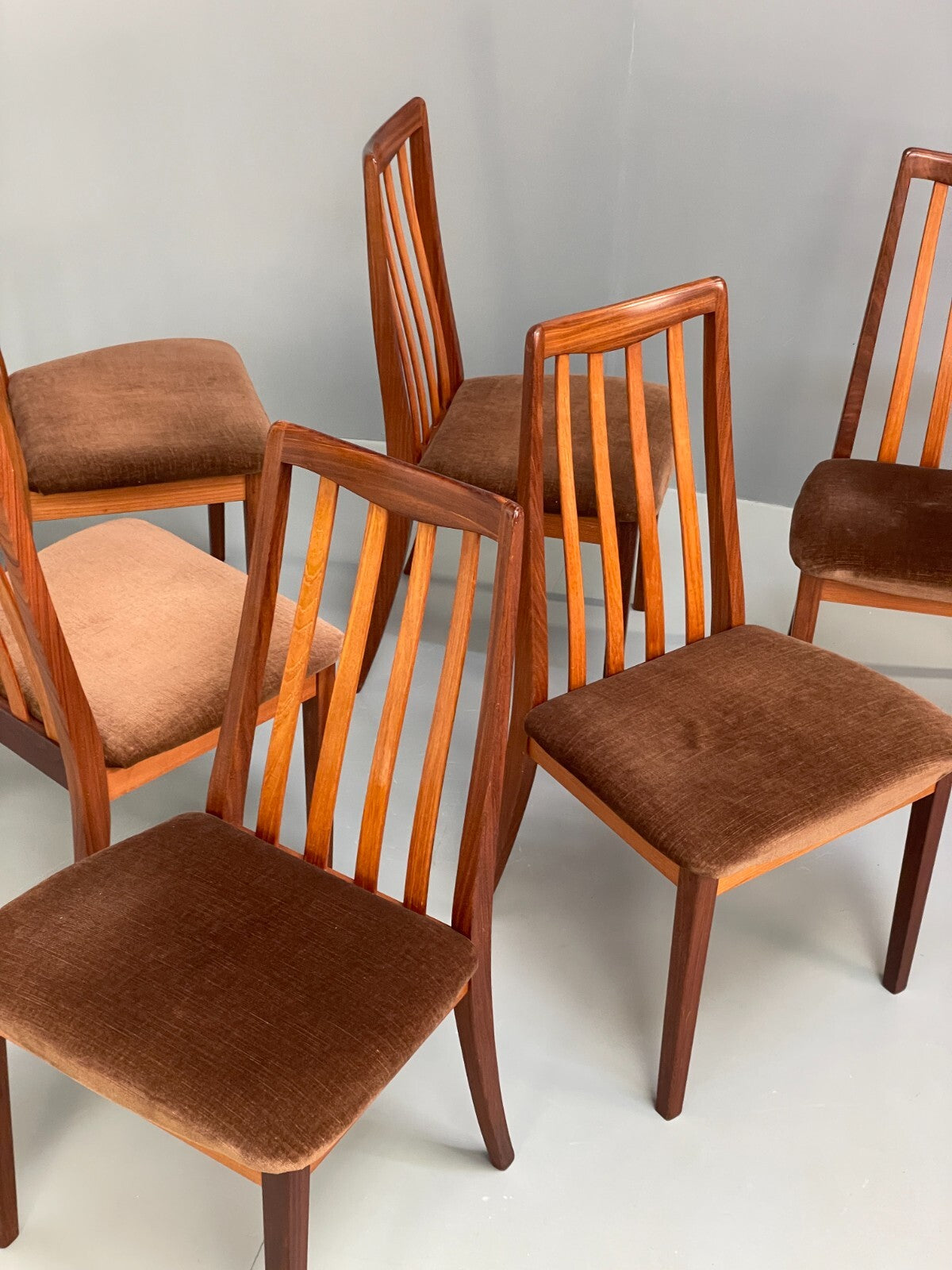 Vintage G Plan Fresco Teak Dining Chairs Six Brown Velour Retro EB9780 MDIN - UKDK FURNITURE