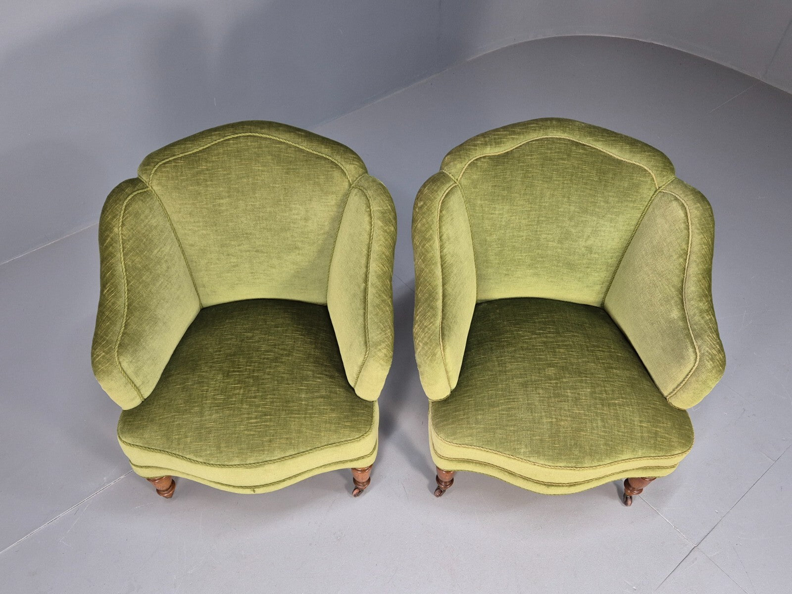 2 Vintage Danish Antique Tub Chairs Green Velour 19th Century EB9033 VCLO - UKDK FURNITURE