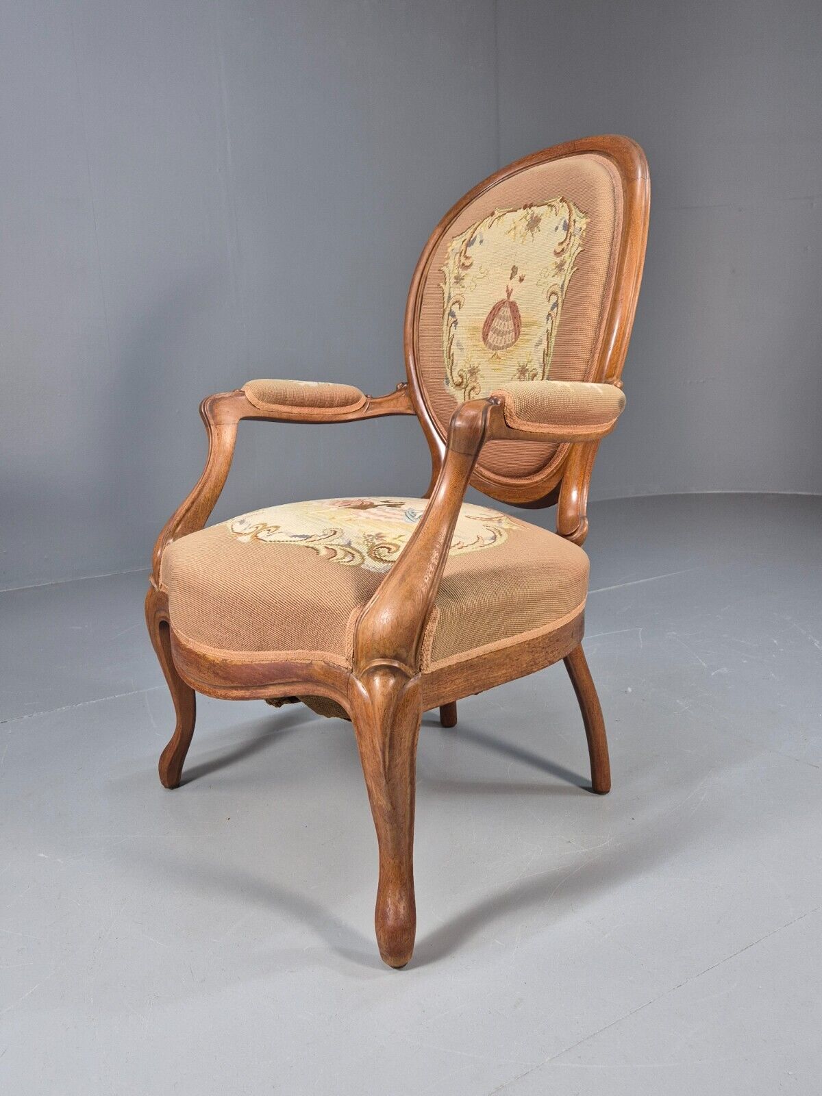 Vintage Danish Rococo Style Lounge Chair Figural Tapestry Upholstery EB8982 VCLO - UKDK FURNITURE