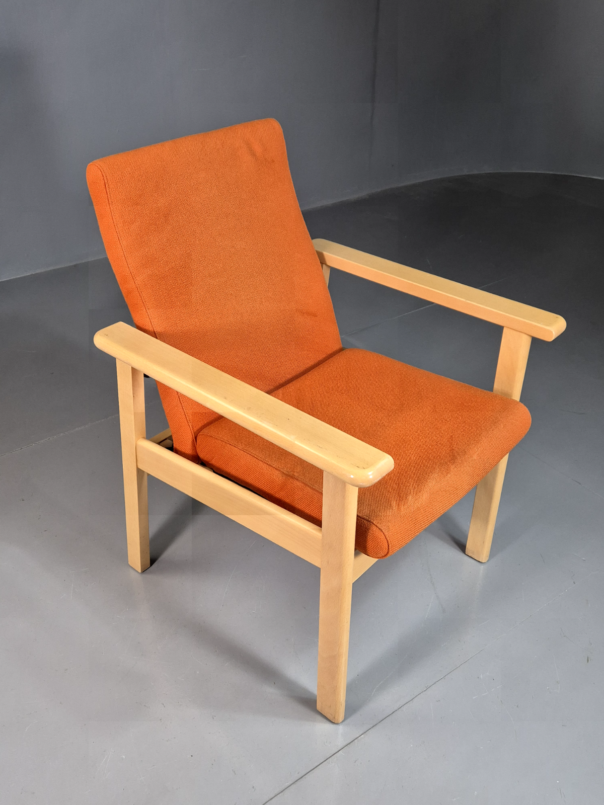 Vintage Danish Elbow Chair Orange Wool Beech Frame 1980s Retro EB7198 MNOR - UKDK FURNITURE