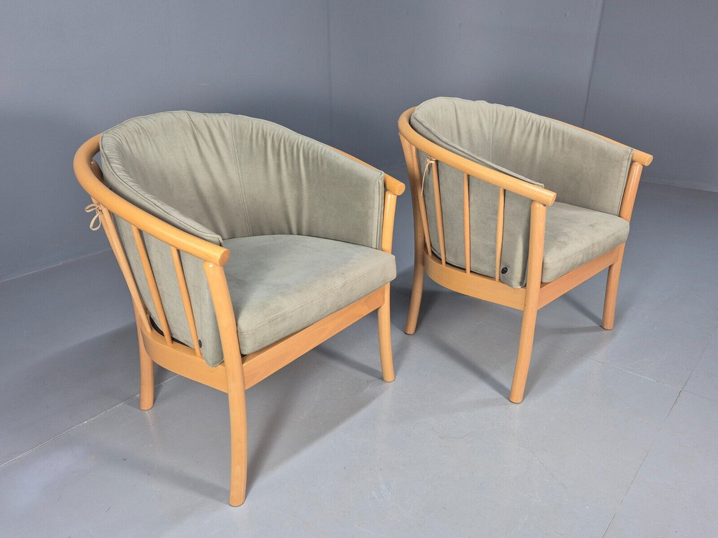 2 Vintage Danish Lounge Chairs Light Green Faux Suede Tub Frame MCM EB8511 MNOR - UKDK FURNITURE