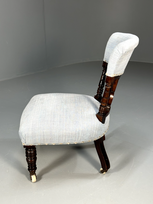 Vintage Lounge Chair Light Blue Mahogany Edwardian Nursing Chair EB9168 VCLO - UKDK FURNITURE