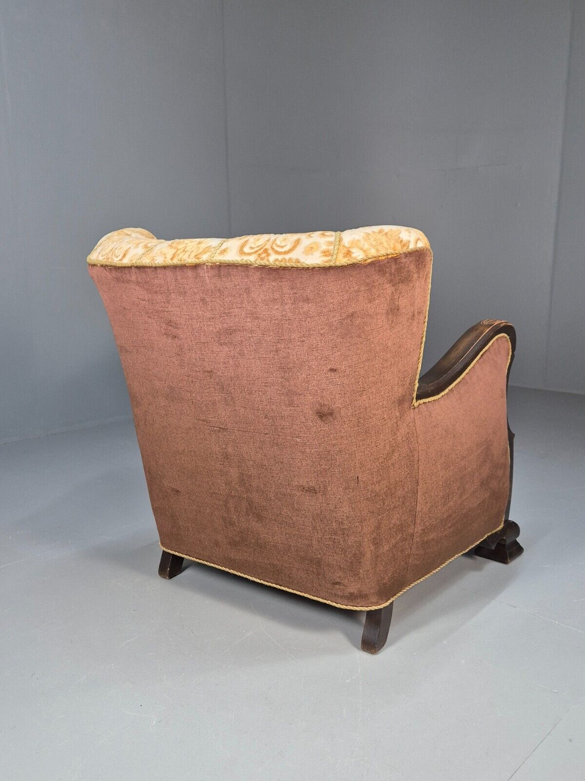 Vintage Danish Lounge Chair Oranges and browns Carved Wood 1950s EB8931 VCLO - UKDK FURNITURE