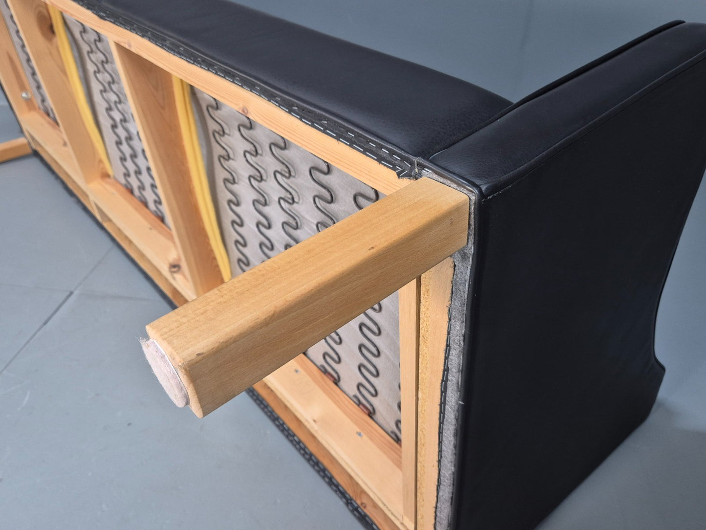 Vintage Hurup Danish 3 Seat Black Leather Sofa Mogensen 1980s Retro EB9966 M3SS8