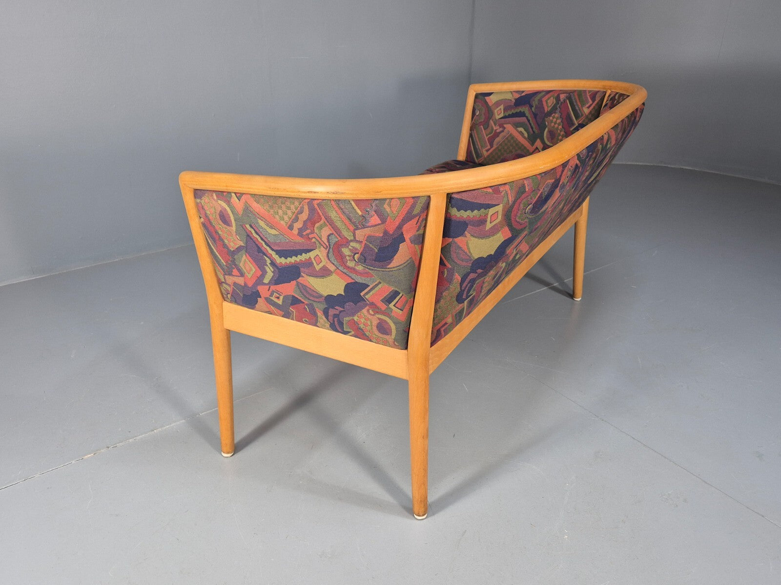 Vintage 2 Seater Sofa Curved Beech Frame Multicoloured 1980s Danish EB9290 M2SS - UKDK FURNITURE