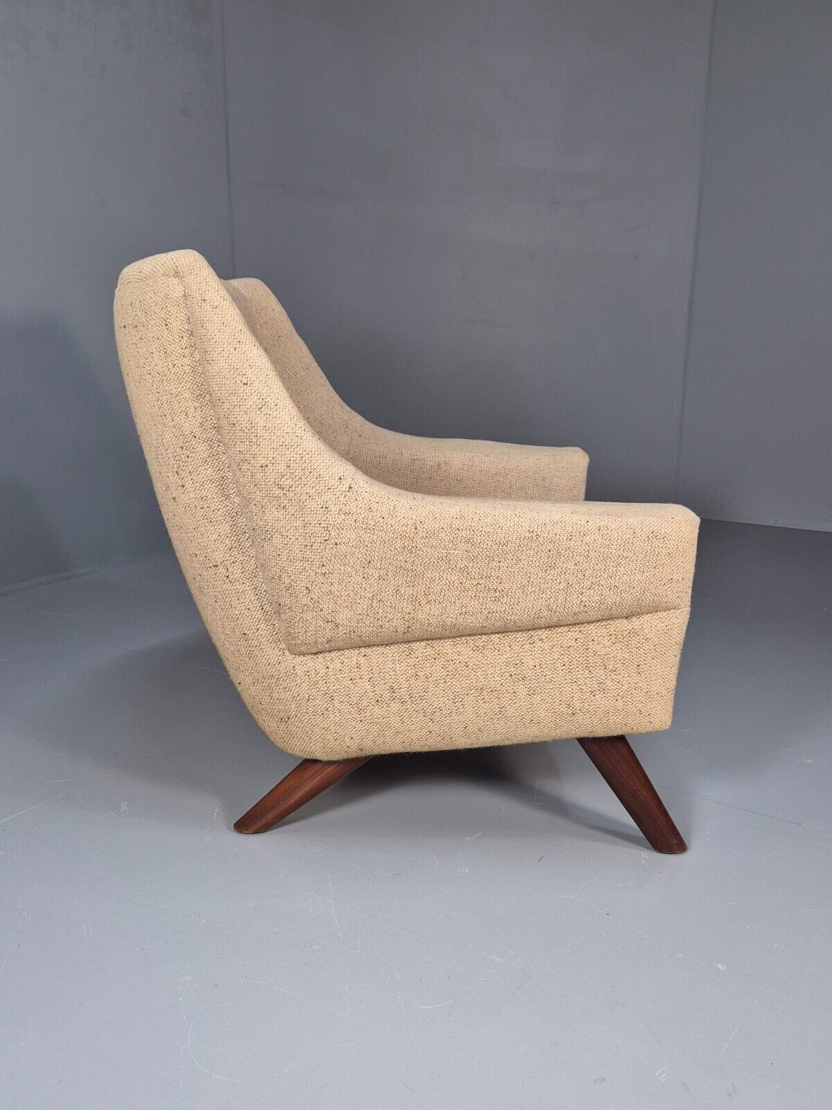 Midcentury Danish Arm Chair Oatmeal Wool Fabric Vintage Seating EB8880 MNOR - UKDK FURNITURE