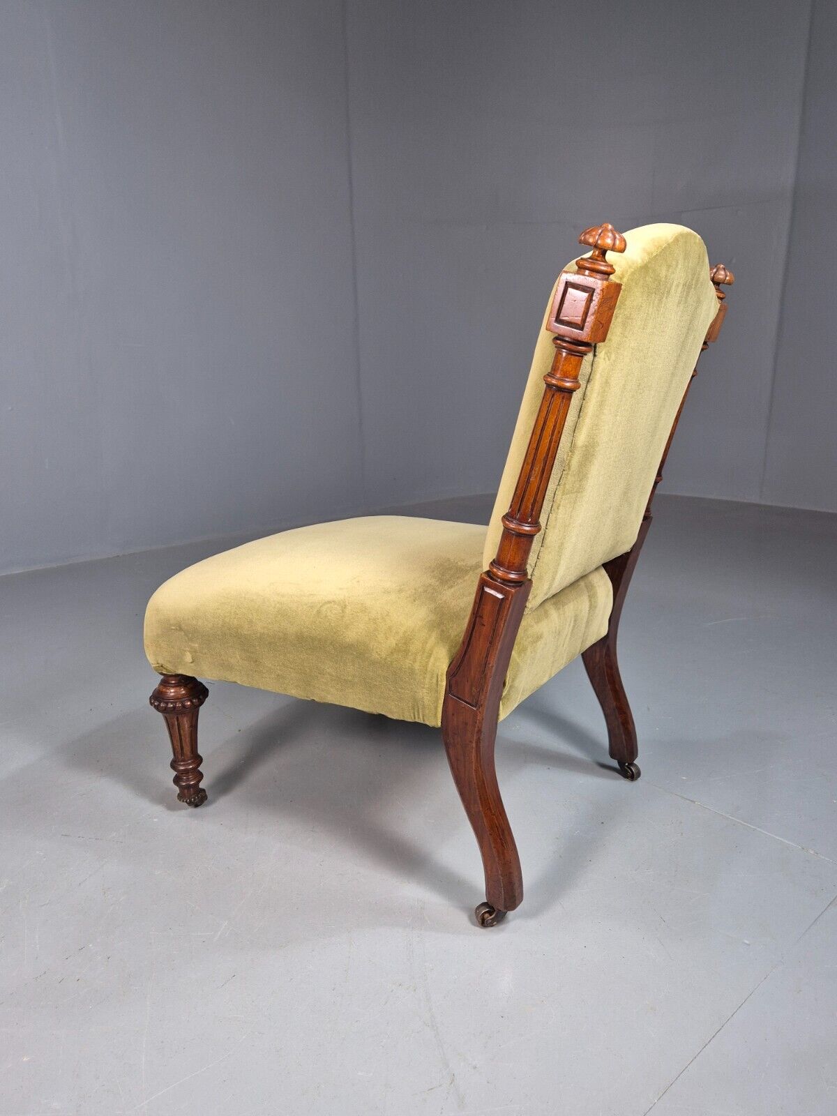 Vintage Lounge Chair Green Velour Oak Frame Parlour Suite Edwardian EB8207 VCLO - UKDK FURNITURE