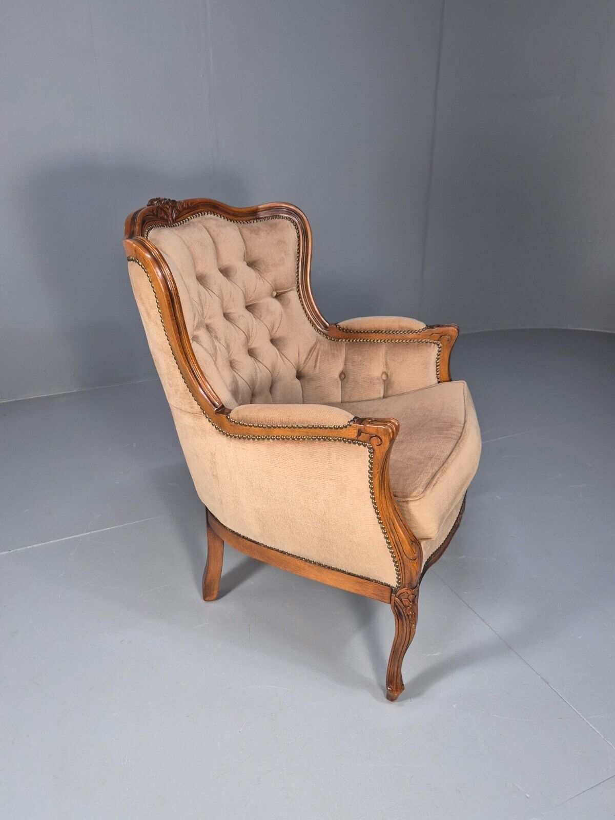 Vintage Danish Lounge Chair Beige Velour Beech Antique French Style EB8926 VCLO - UKDK FURNITURE