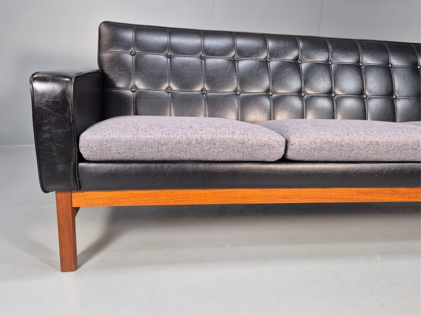 Vintage 3 Seater Sofa Black Leather Teak Frame Futura Mobler Mid Century M3SS - UKDK FURNITURE