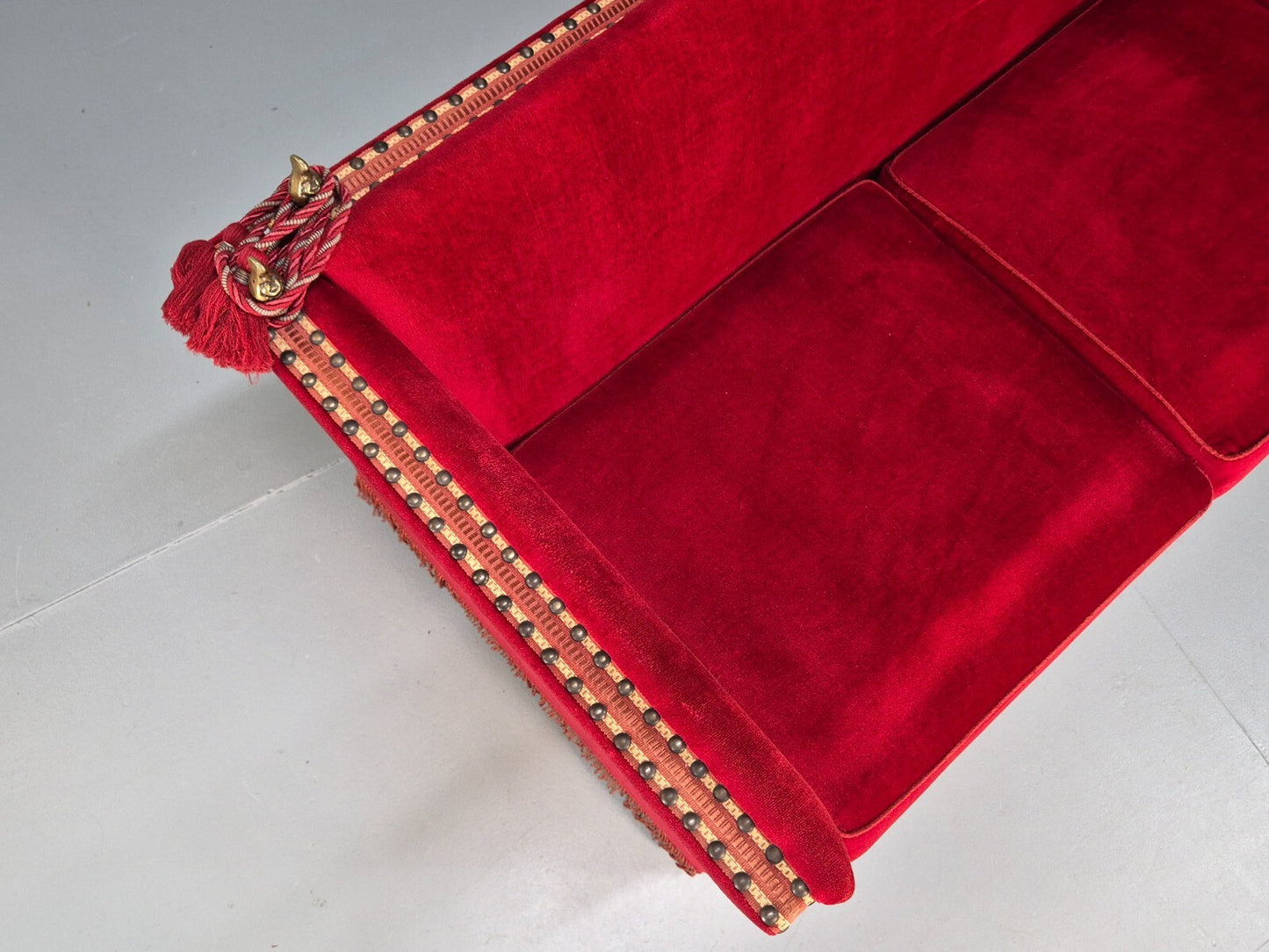 Vintage Danish Knowle Sofa Red Velour Cream Reversible Cushions 60s EB9648 V2SS - UKDK FURNITURE