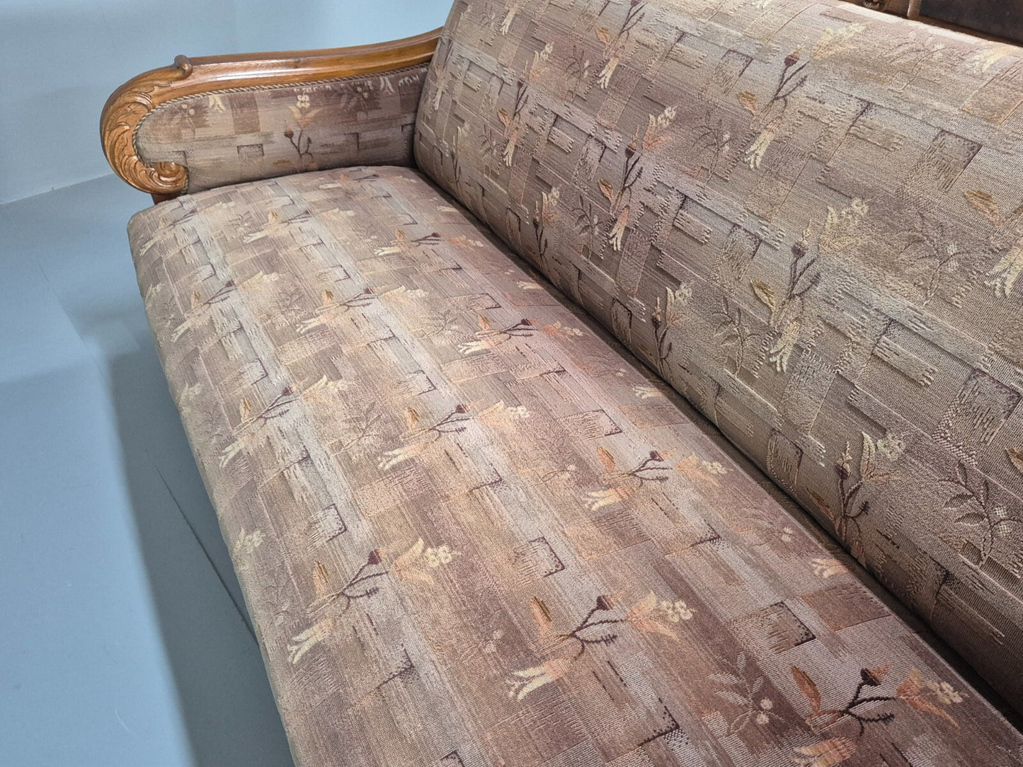 Vintage Danish 1930s Sofa Carved Oak Frame Art Deco Upholstery EB9578 V3SS - UKDK FURNITURE