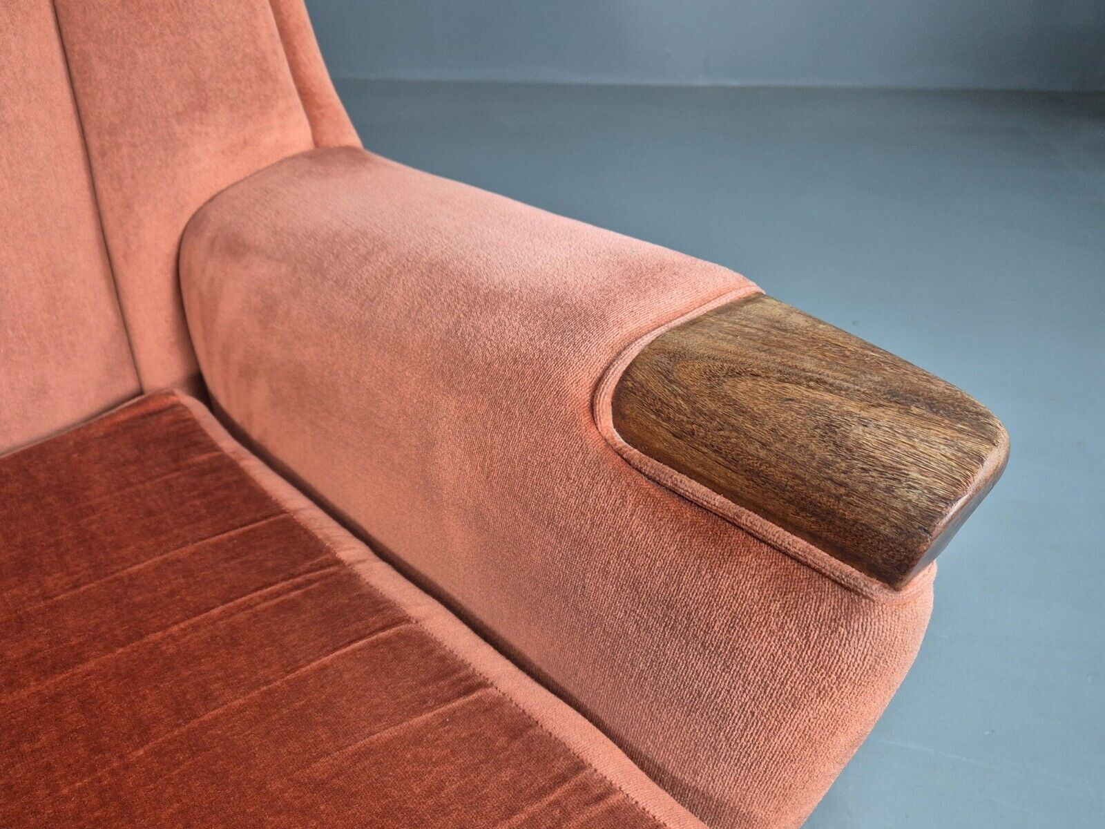 2 Vintage Lounge Chairs Pink Velour Teak Paws 1960s Retro EB8203 MNOR - UKDK FURNITURE
