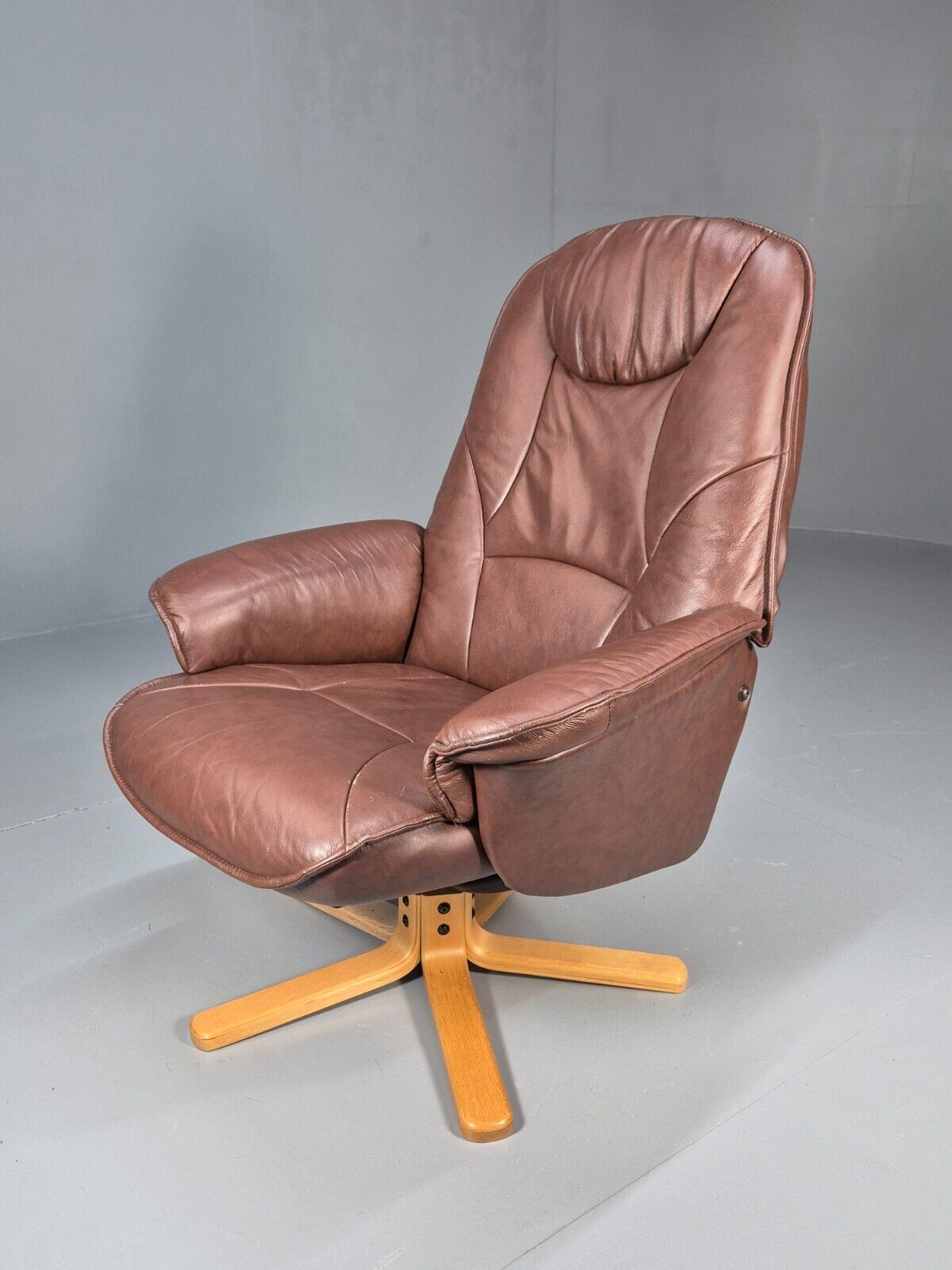 Vintage Danish Swivel Chair Recliner Knudsen Style Brown Leather EB8787 MSWI - UKDK FURNITURE