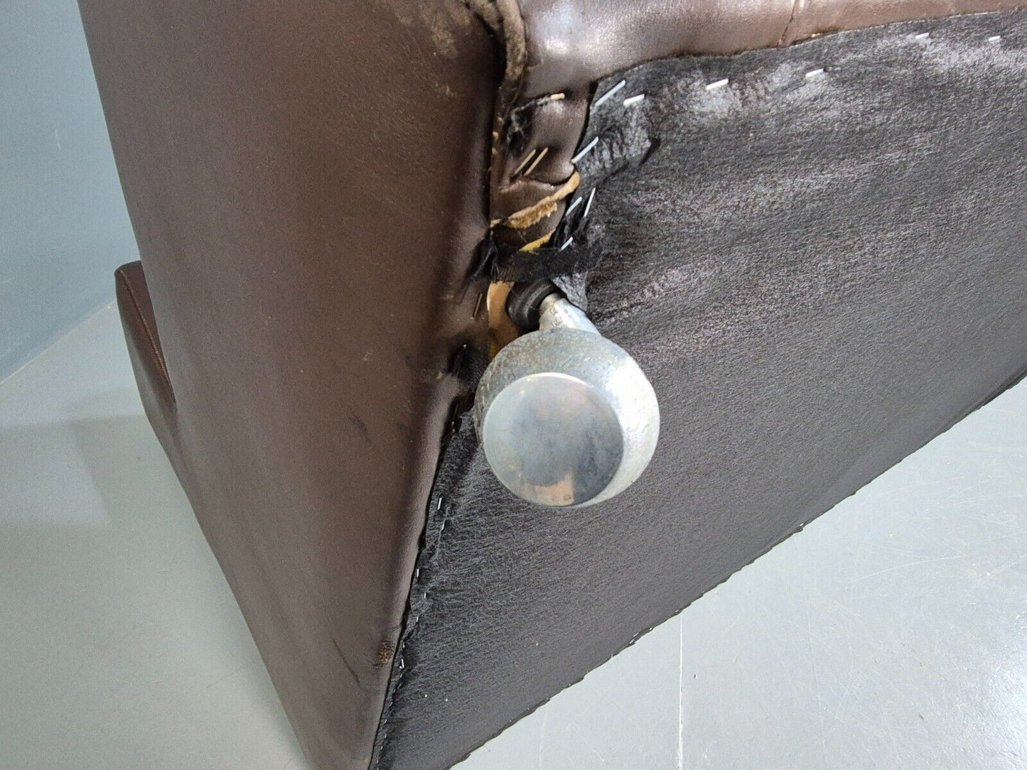 Vintage Danish 3 Seat Sofa Brown Leather Wing Back 1970s Retro MCM EB7977 M3SS - UKDK FURNITURE