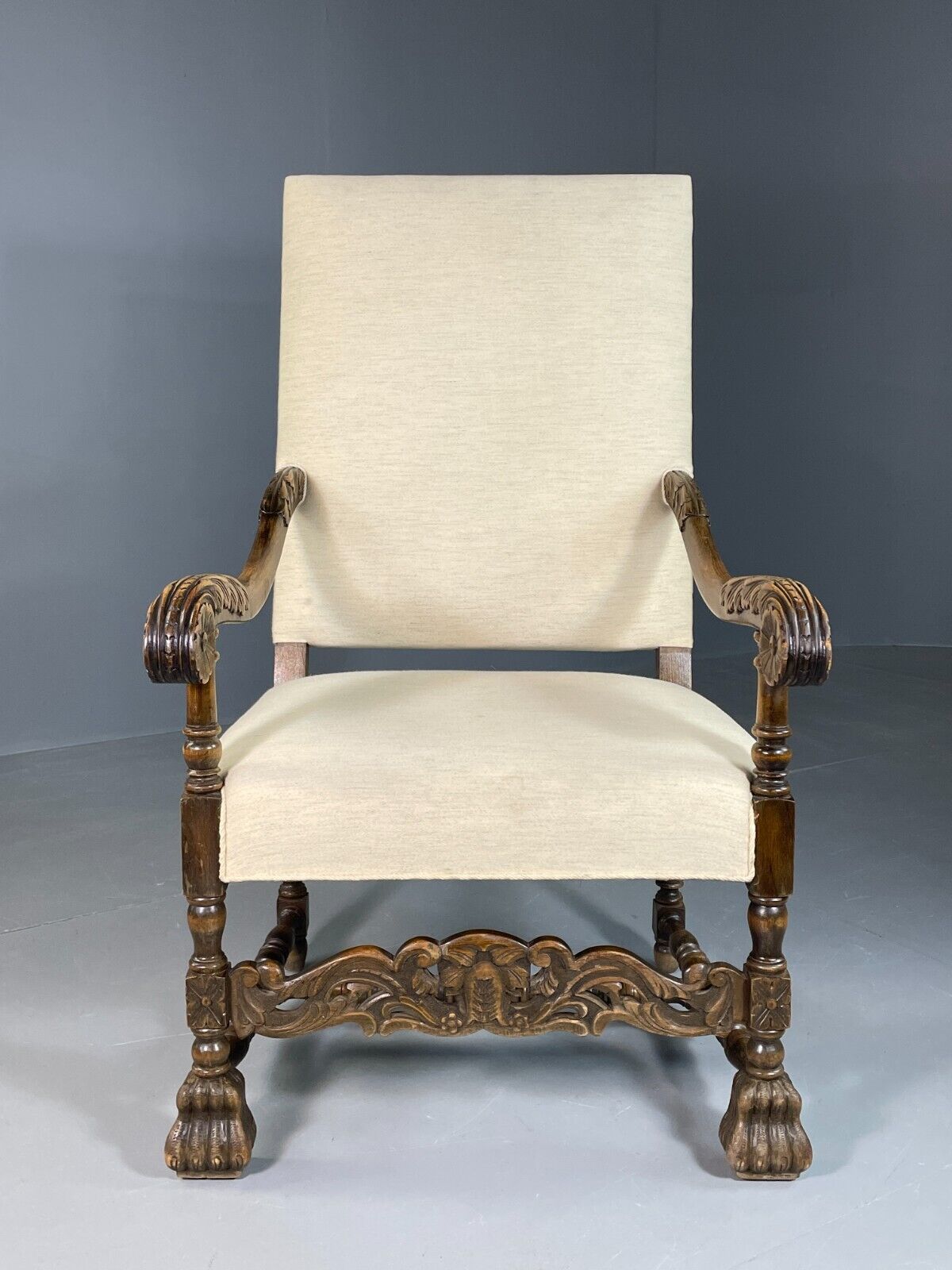 Vintage Danish Lounge Chair Cream Cotton Oak Frame Antique Style EB6917 VNOR - UKDK FURNITURE