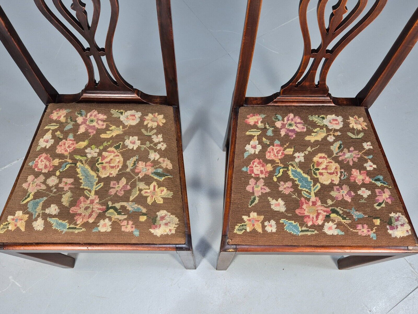 2 Antique Georgian Style Dining Chairs Mahogany Chippendale Style EB9147 VDIN - UKDK FURNITURE