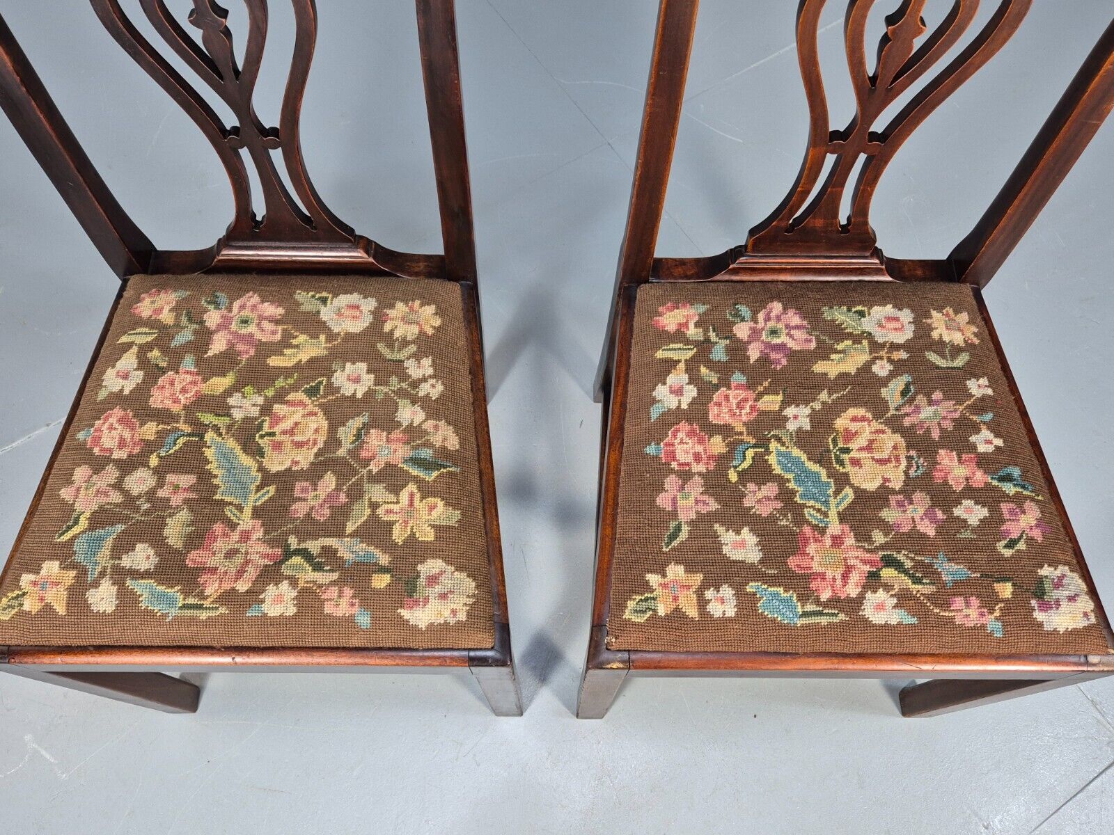 2 Antique Georgian Style Dining Chairs Mahogany Chippendale Style EB9147 VDIN - UKDK FURNITURE