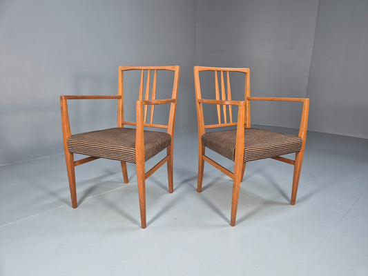 2 Gordon Russell Carver Dining Chairs Teak Green and Cream Wool MCM EB9748 MDIN - UKDK FURNITURE
