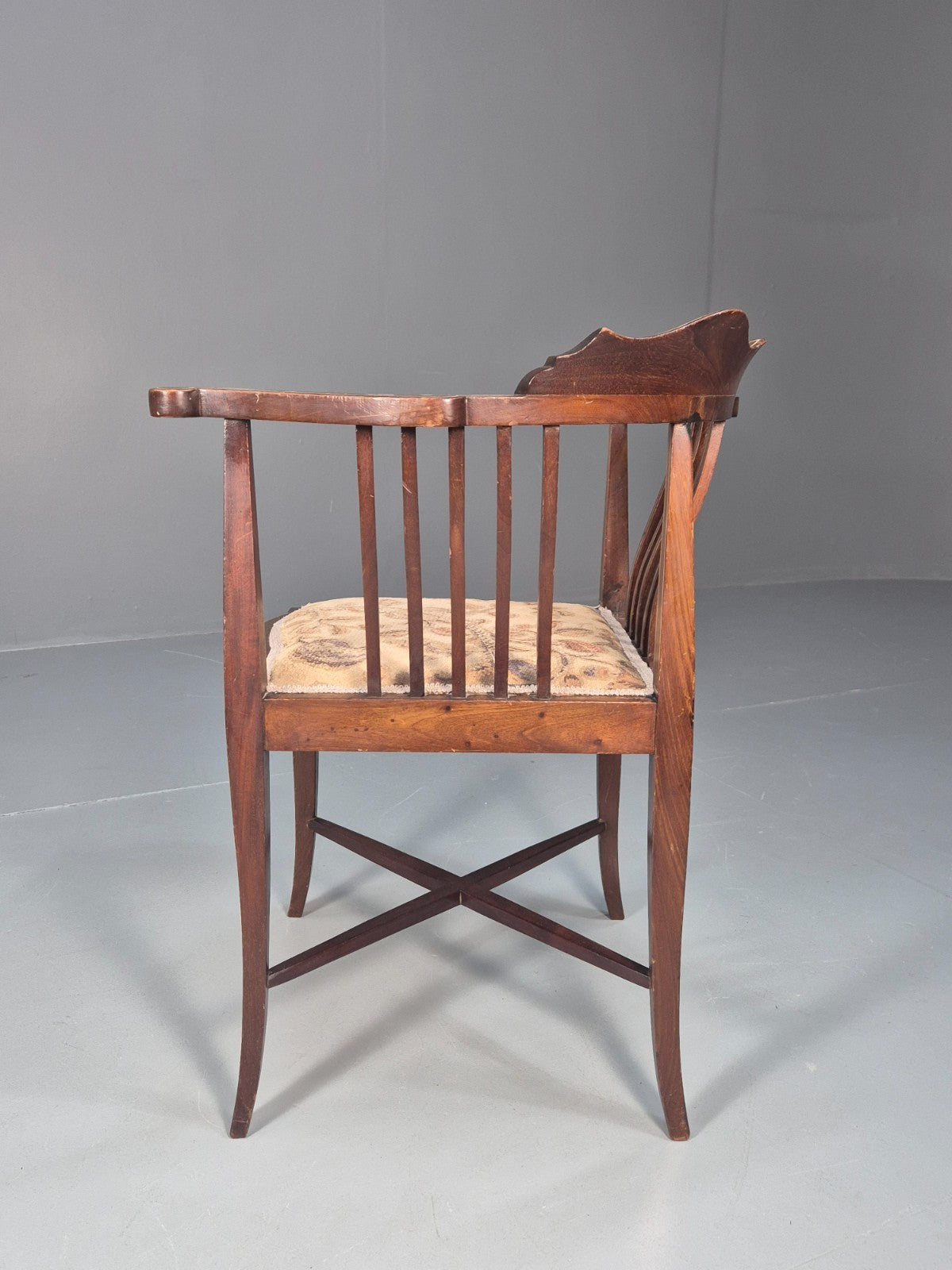 Edwardian Inlaid Corner Chair Mahogany Boxwood and Ivorine Antique EB10642 VDIN9