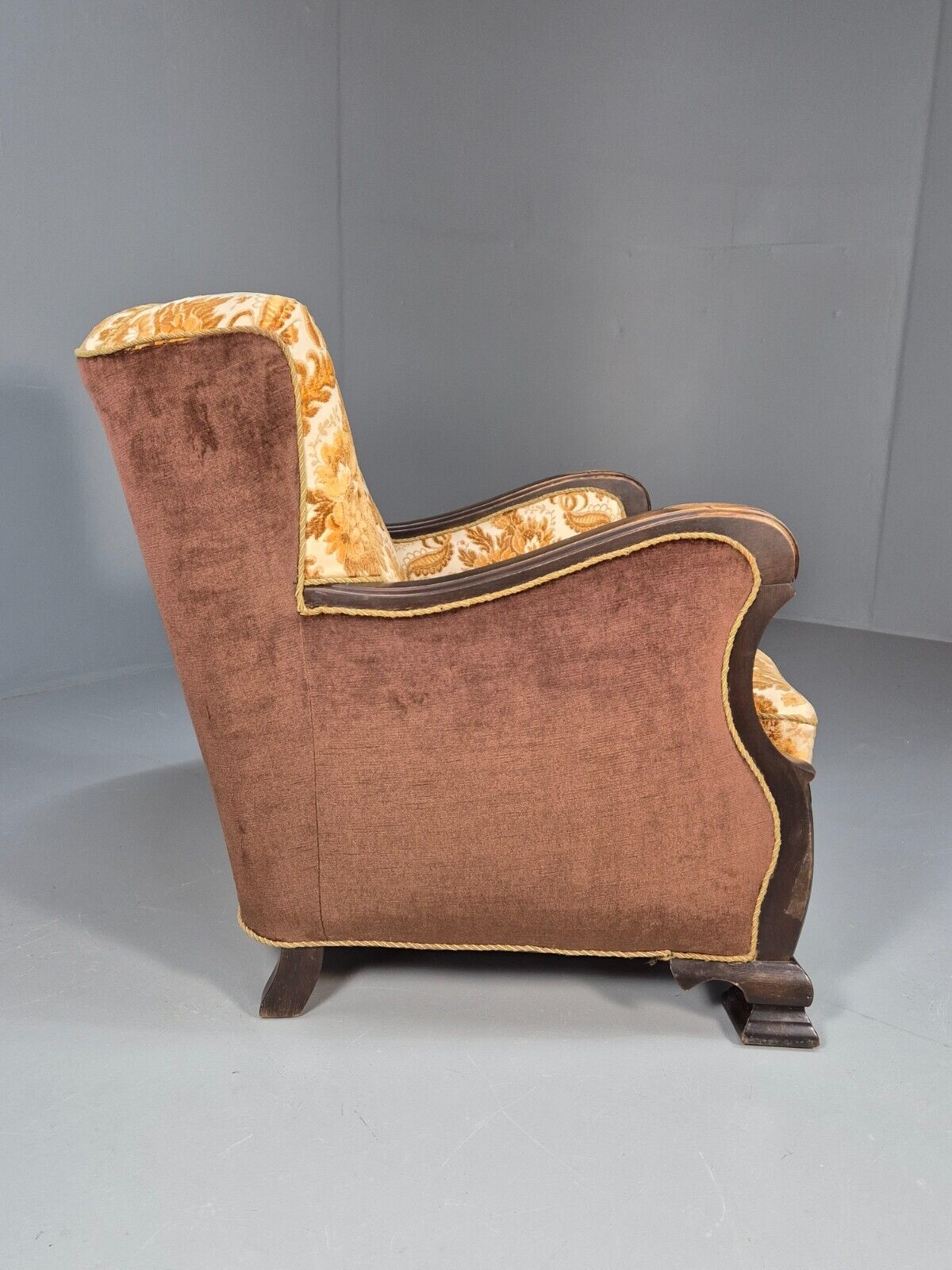 Vintage Danish Lounge Chair Oranges and browns Carved Wood 1950s EB8931 VCLO - UKDK FURNITURE