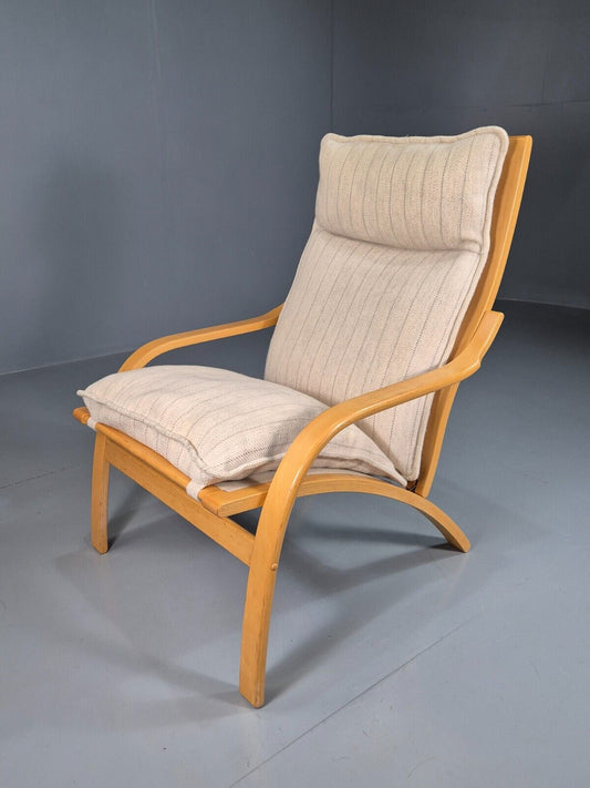 Vintage Danish Lounge Chair Cream Wool Bentwood Frame 1980 Retro MCM EB7489 MBEN - UKDK FURNITURE