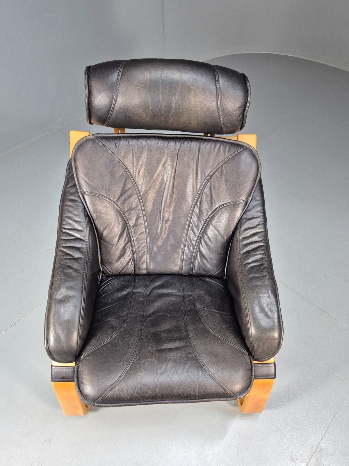 Vintage Danish Lounge Chair Black Leather and Bentwood 1980s Retro EB9496 MBEN - UKDK FURNITURE