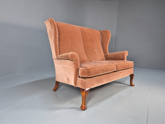 Parker Knoll Wingback Two Seater Settee Peach Velour 1960s Retro EB10654 V2SS1