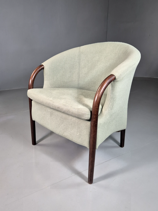 Vintage Danish Lounge Chair Green Faux Suede Stouby 1980s MCM Retro EB7185 MNOR - UKDK FURNITURE