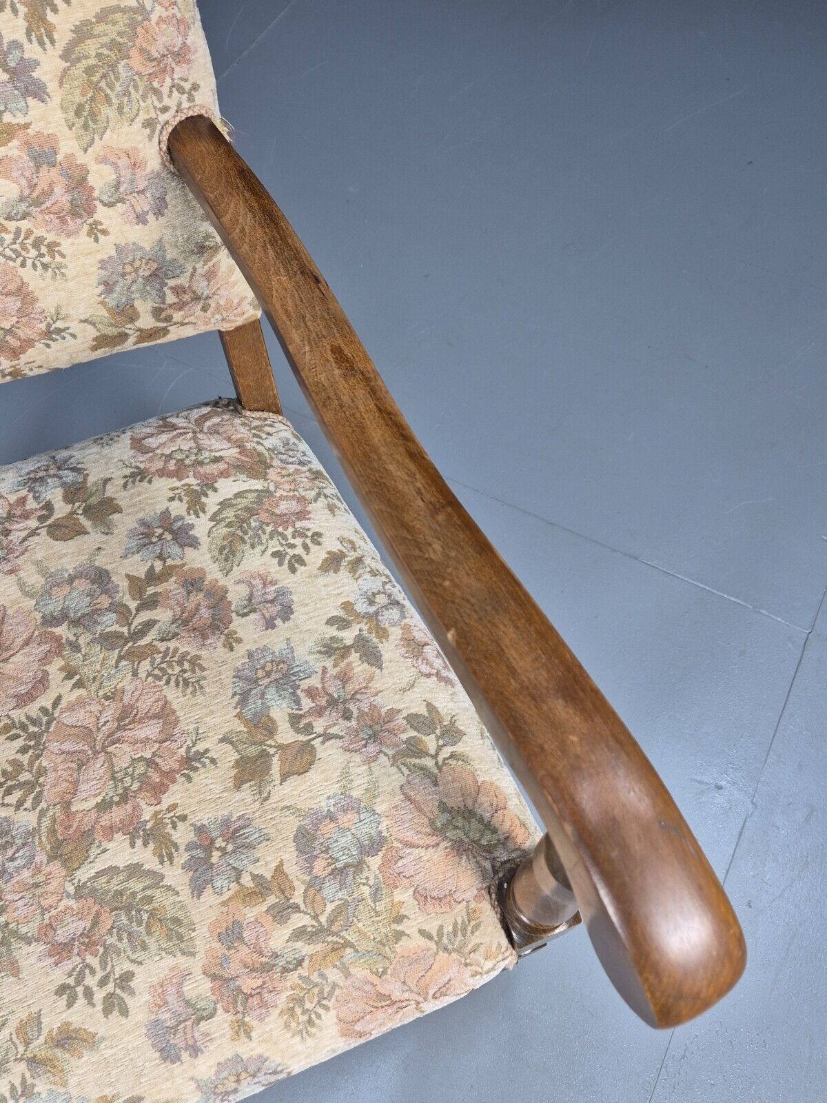 Vintage Danish Armchair Floral Cotton Oak Frame 17th Century Style EB8914 VCAR - UKDK FURNITURE
