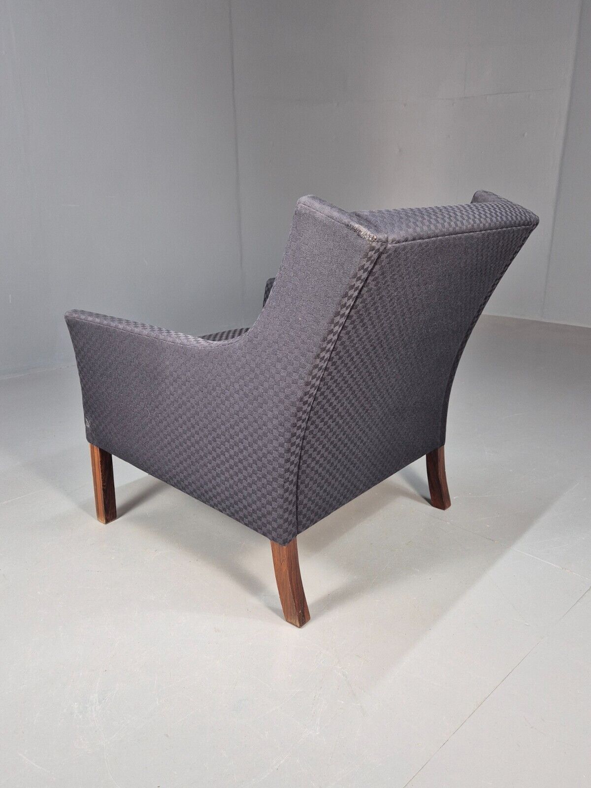Vintage Danish Lounge Chair Blue Check Cotton 1960s Retro MCM EB8694 MNOR - UKDK FURNITURE