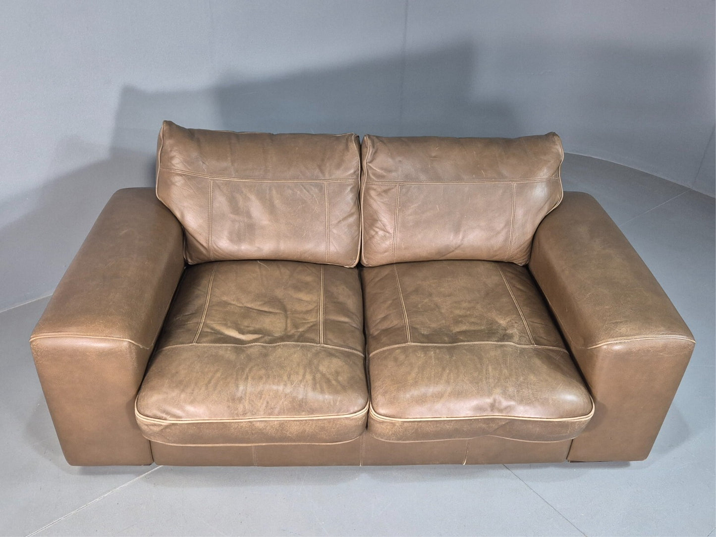 Vintage 2 Seat Sofa Taupe Leather Italian Modern Style EB8163 M2SS - UKDK FURNITURE