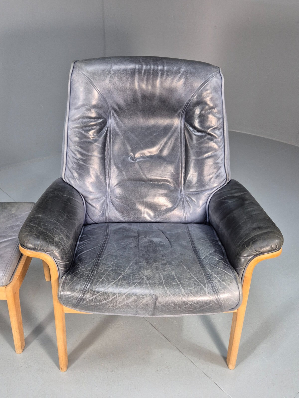 Mogens Hansen Leather Chair and Footstool Vintage Danish Design 1990 EB9270 MNOR - UKDK FURNITURE