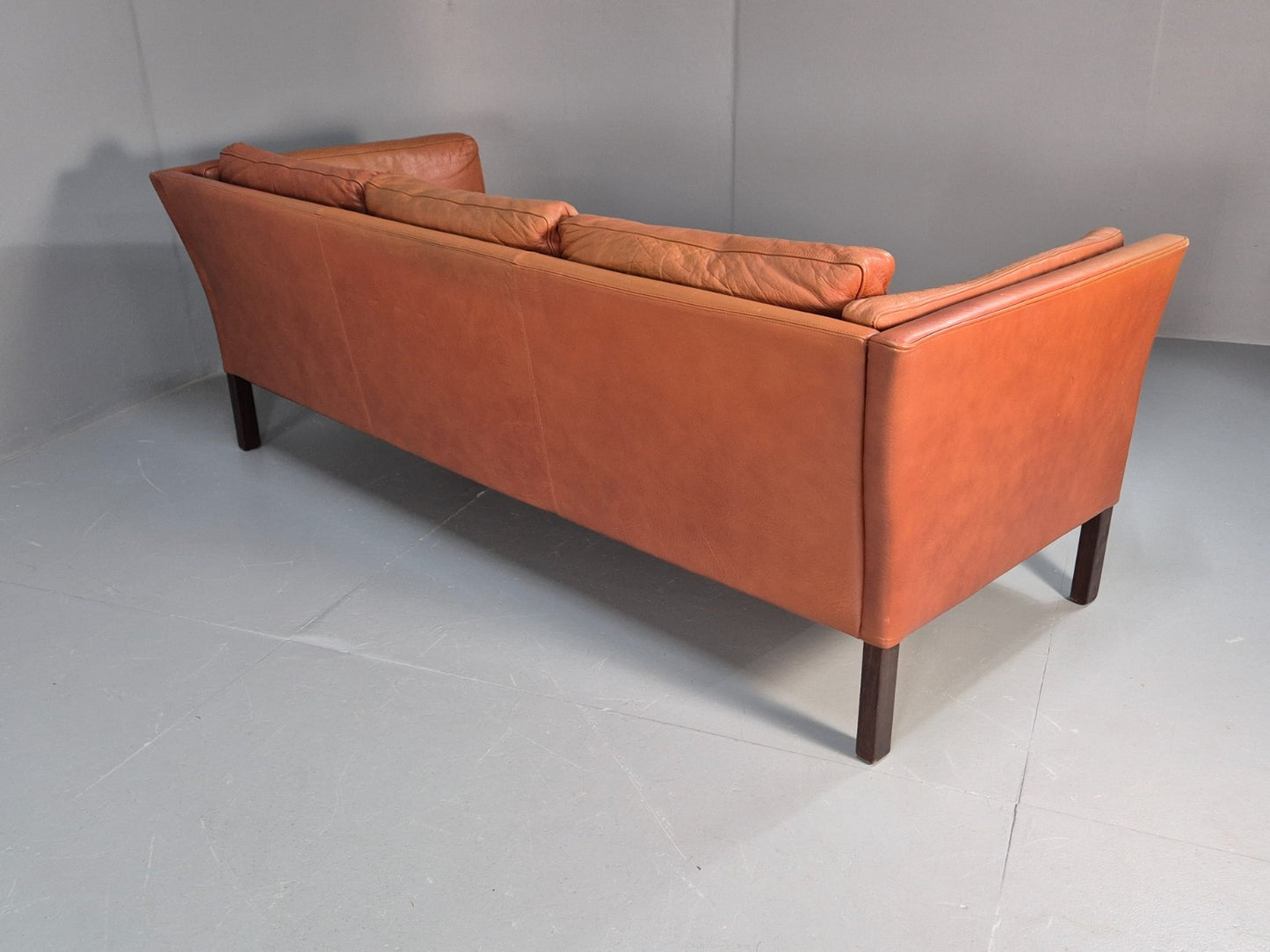 Retro Tan Leather Three Seater Sofa Vintage Danish Mid Century 1970 EB10078 M3SS15