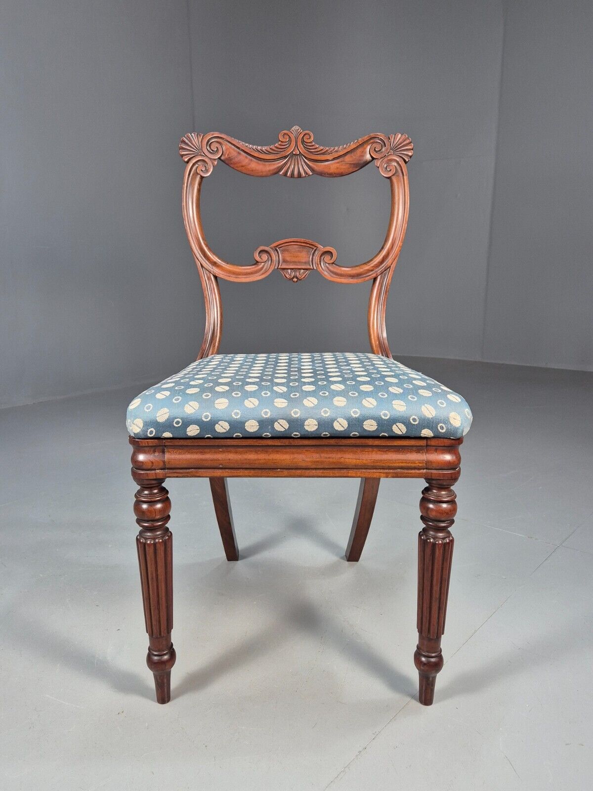 Vintage Dining Chair Blue Cotton Mahogany Victorian Antique EB8689 VDIN - UKDK FURNITURE